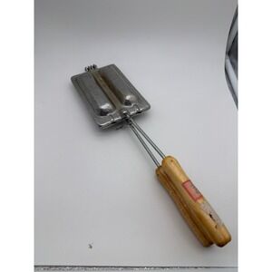 Vintage Cast Aluminum Double Crepe Maker Sandwich Press with Wood Handles